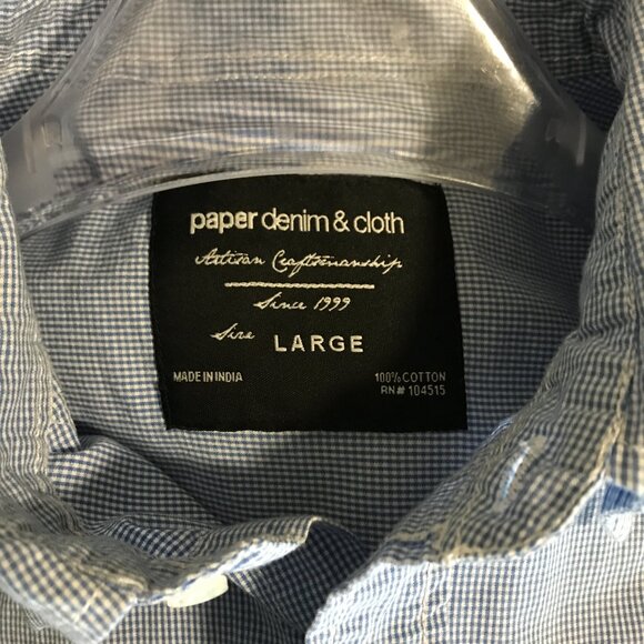Paper Denim & Cloth 100% Cotton Checkered Collared Button Down Blue Men's Large - Picture 6 of 9